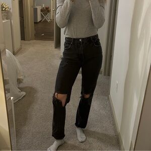 Abercrombie & Fitch Black Distressed Straight Leg Jeans